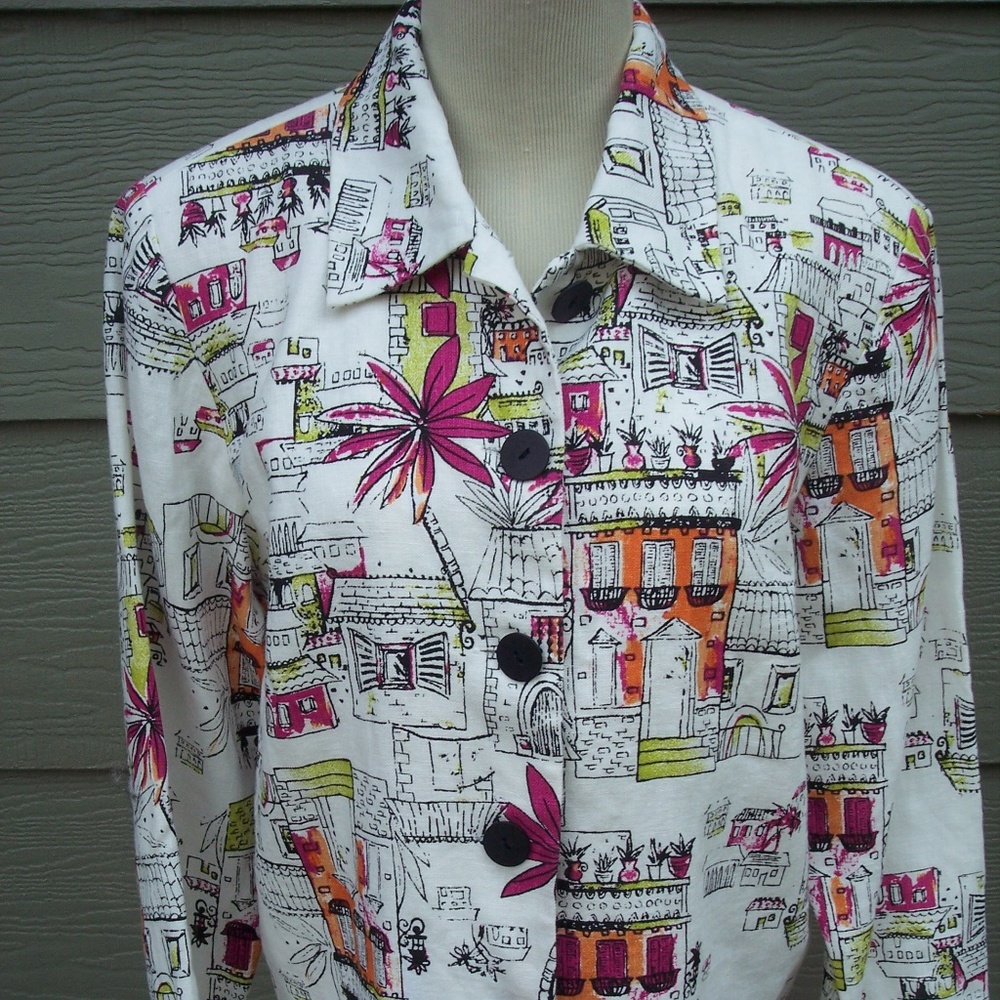 Coldwater Creek Blazer Jacket S White Orange Green